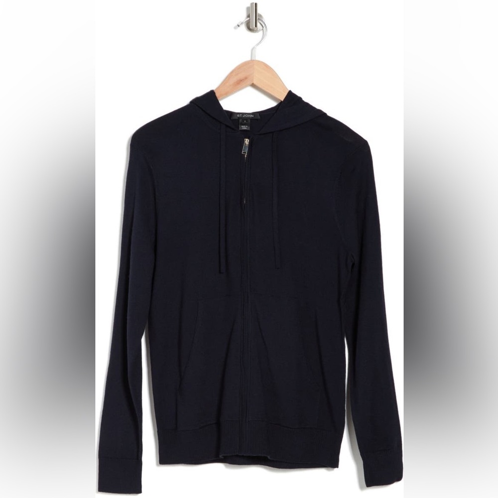 St.John Collection Wool Blend Hooded Zip Jacket